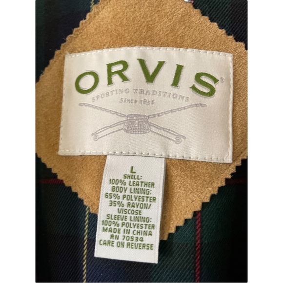 Orvis Mens Camel Tan Suede Leather Bomber Jacket, Size Large - Picture 11 of 16